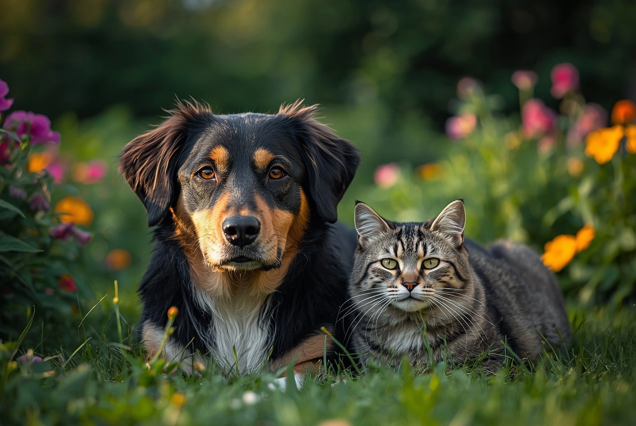 Dog and cat together representing a comparison of pet ownership costs