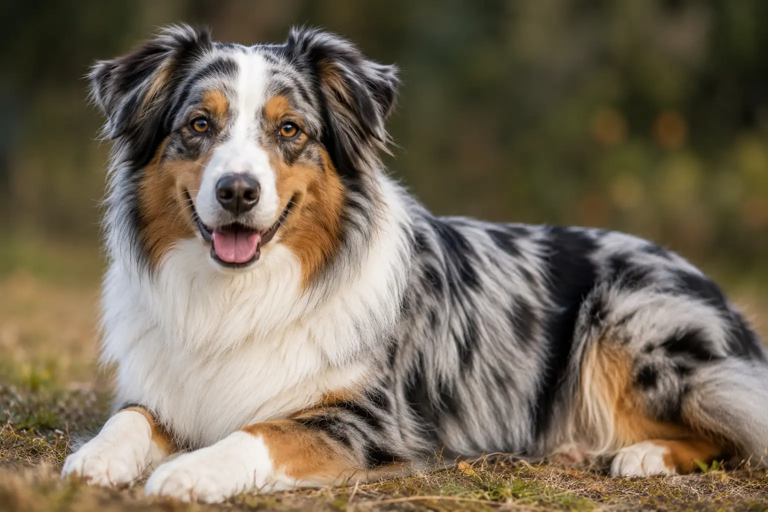 Australian Shepherd dog running outdoors during play