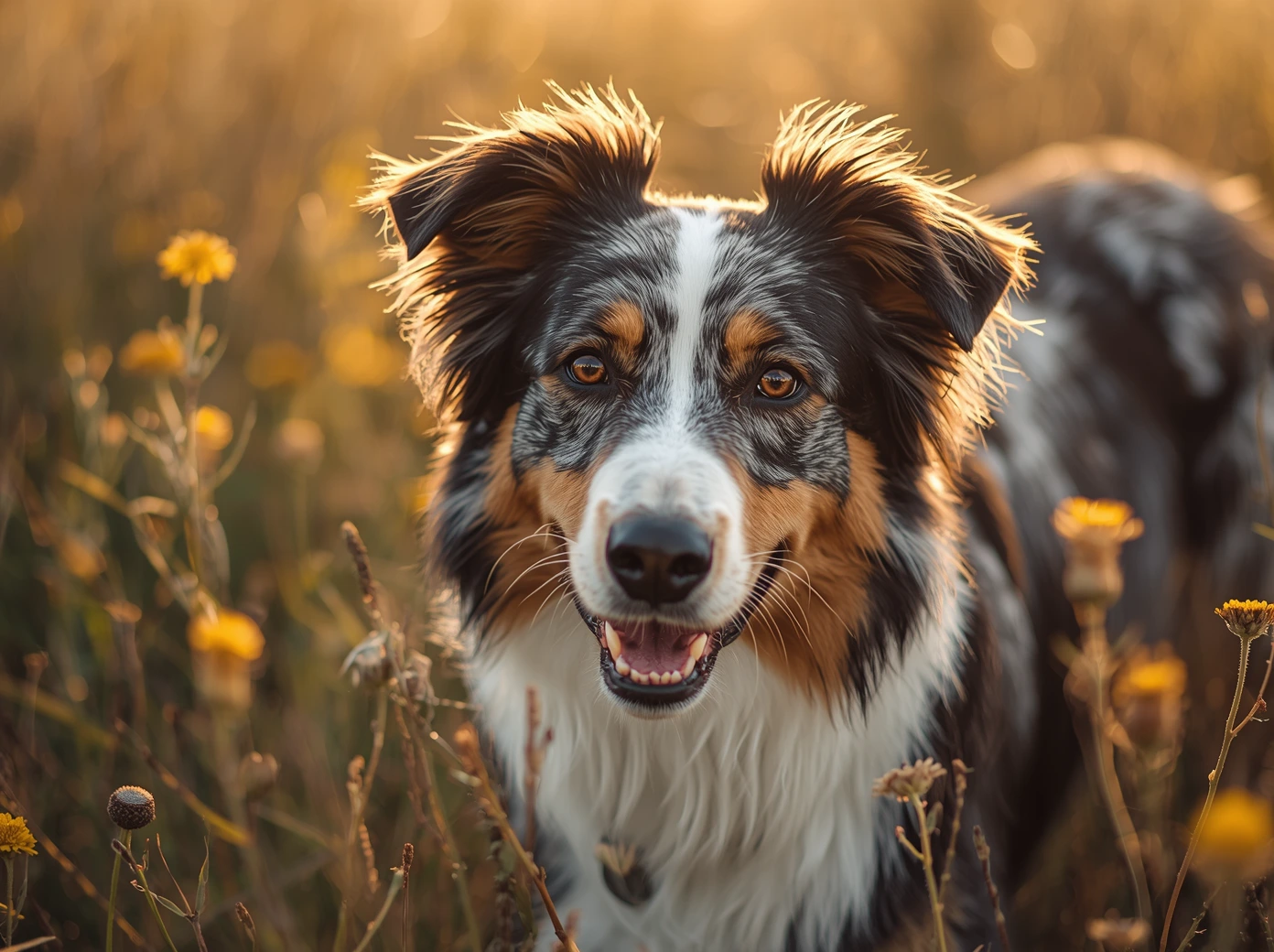 Australian Shepherd dog running outdoors during play