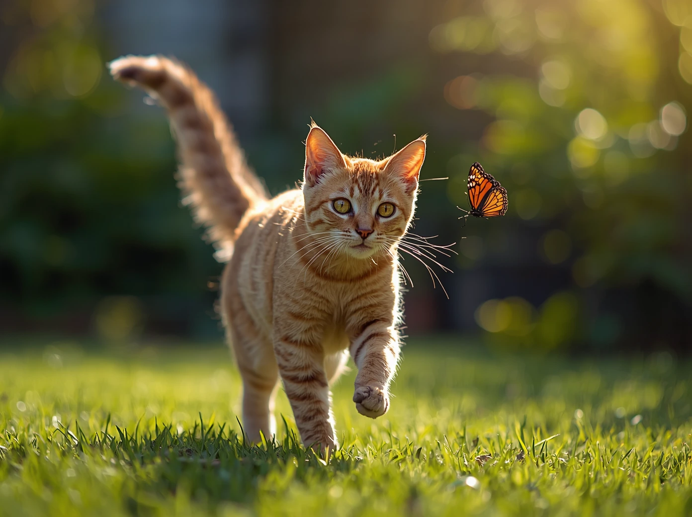 Hyper-realistic image of an Abyssinian cat playing indoors
